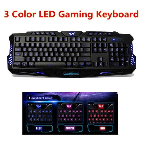 LED 3 Color Backlit Illuminated USB Wired Pro Gaming Keyboard For Laptop Desktop