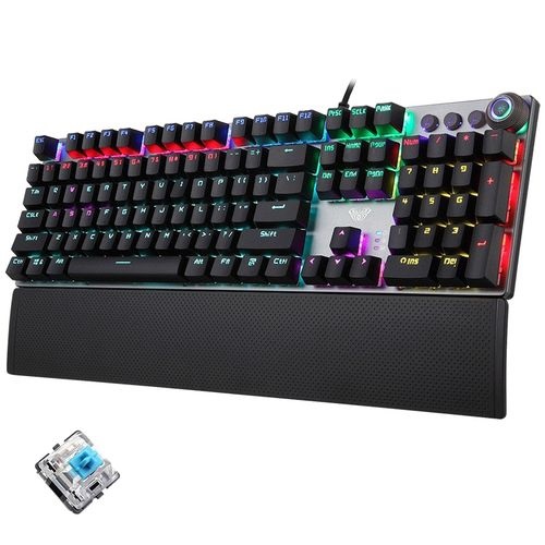 AULA F2088/F2058 108 Keys Mixed Light Mechanical Blue Switch Wired USB Gaming Keyboard with Metal Button(Black)