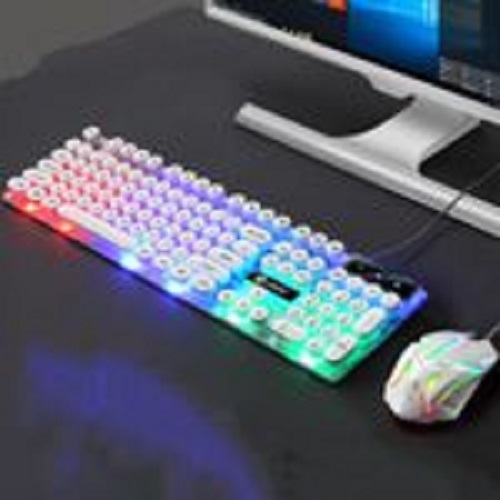 104 Keys Retro Round Key Cap USB Wired Mouse Keyboard, Cable Length: 1.4m, Colour: Punk Set White