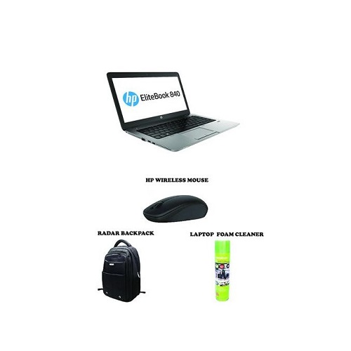 Hp 840 ELITEBOOK G2 Notebook PC, Intel Core i7 8GB RAM 500GB HDD Laptop - Black with Hp Wireless mouse,Backpack and Foam cleaner