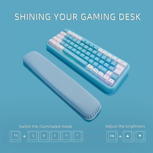 2.4G Wireless Keyboard W/ Wrist Rest Pad 63-Key 1850mAh RGB For Blue