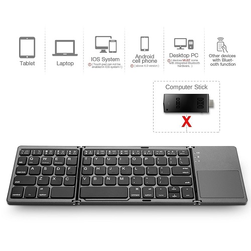 Mini Folding Touch 3.0 Bluetooth Keyboard For Samsung Dex Win/iOS/Android System